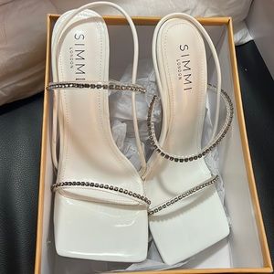 Simmi London Chantelle Heeled sandals with diamanté detail in white
